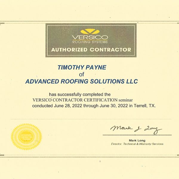 ADVR Versico Certificate